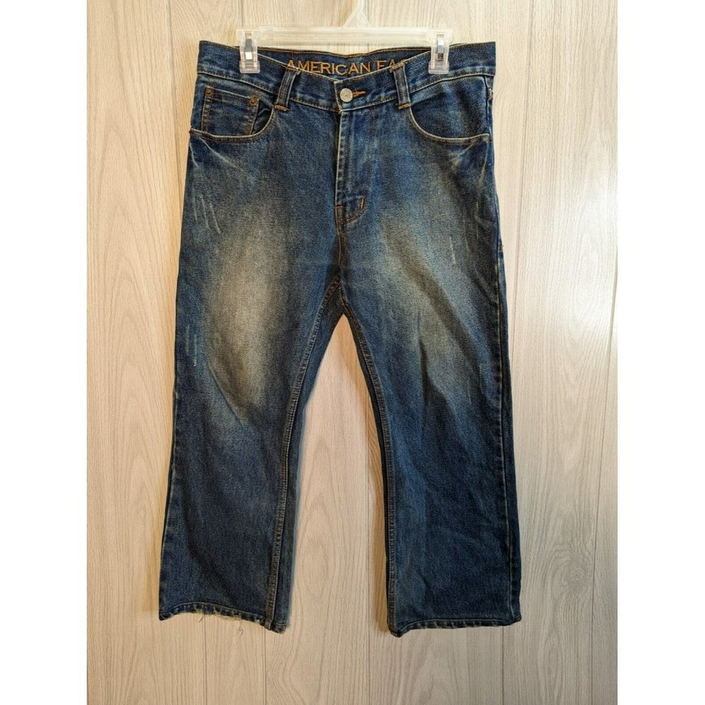 American Eagle Low Rise Boot Bootcut Denim Jeans Dark Mens Size 33/24 ALTERED - Picture 1 of 11